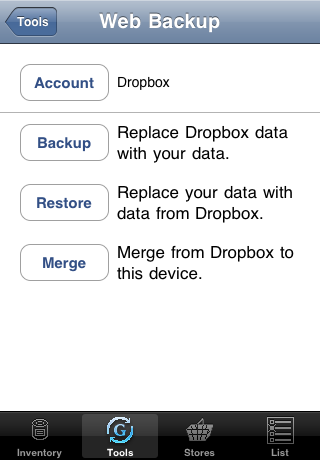 dropbox account selected