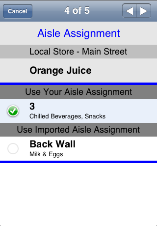 Merge screen for Aisle Assignment